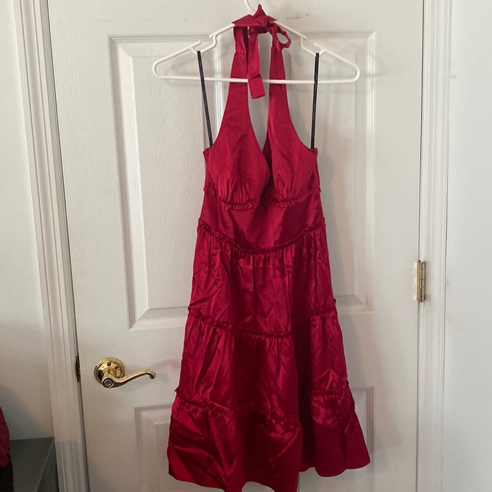 Betsey Johnson Red Silk Halter Dress Size 0